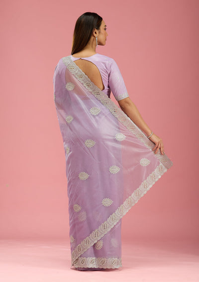 Lavender Cutwork Organza Saree-Koskii