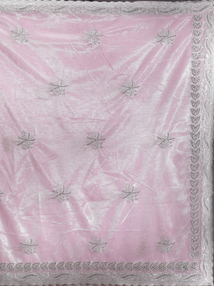 Baby Pink Cutwork Organza Saree-Koskii