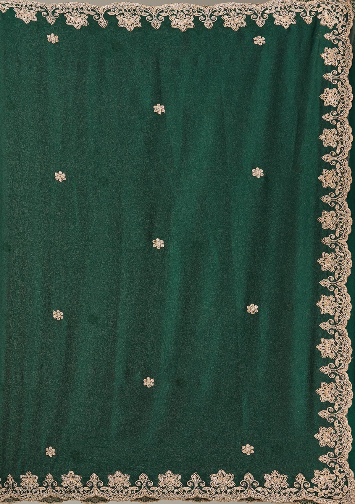 Bottle Green Cording Semi Crepe Saree-Koskii