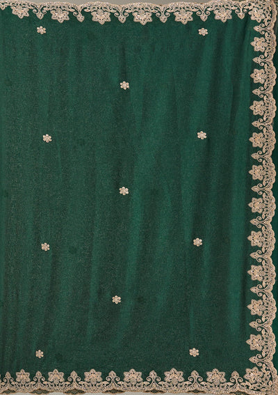 Bottle Green Cording Semi Crepe Saree-Koskii