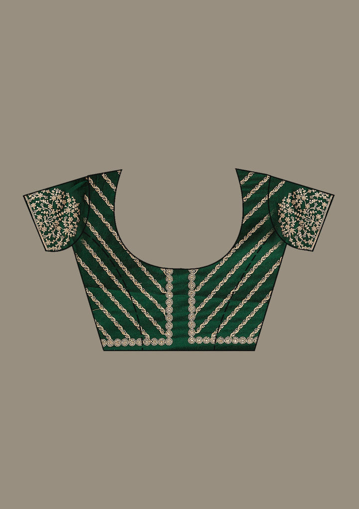 Bottle Green Cording Semi Crepe Saree-Koskii