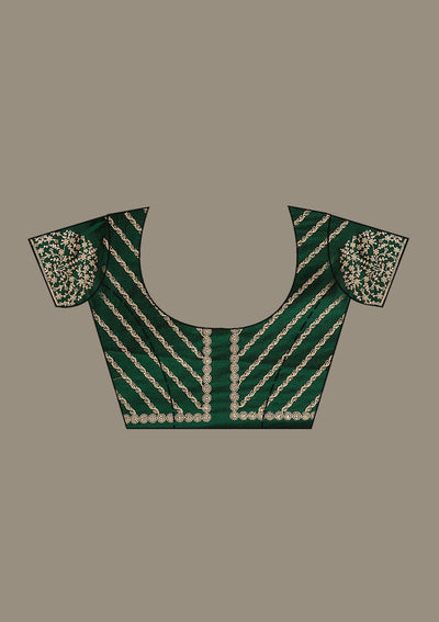 Bottle Green Cording Semi Crepe Saree-Koskii