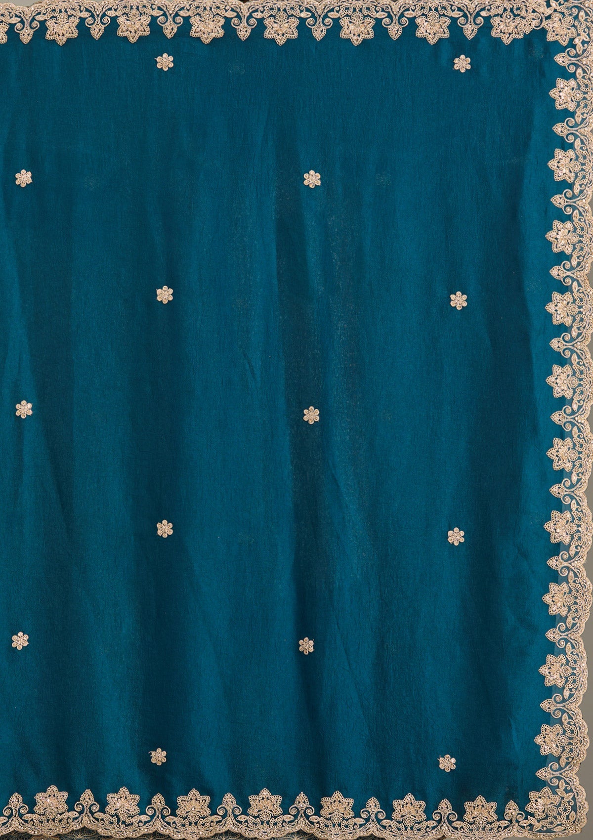 Peacock Blue Cording Semi Crepe Saree-Koskii