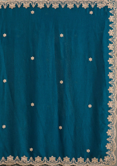 Peacock Blue Cording Semi Crepe Saree-Koskii