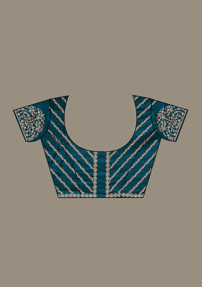 Peacock Blue Cording Semi Crepe Saree-Koskii