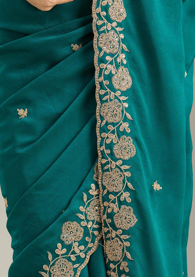 Teal Green Cording Georgette Saree-Koskii