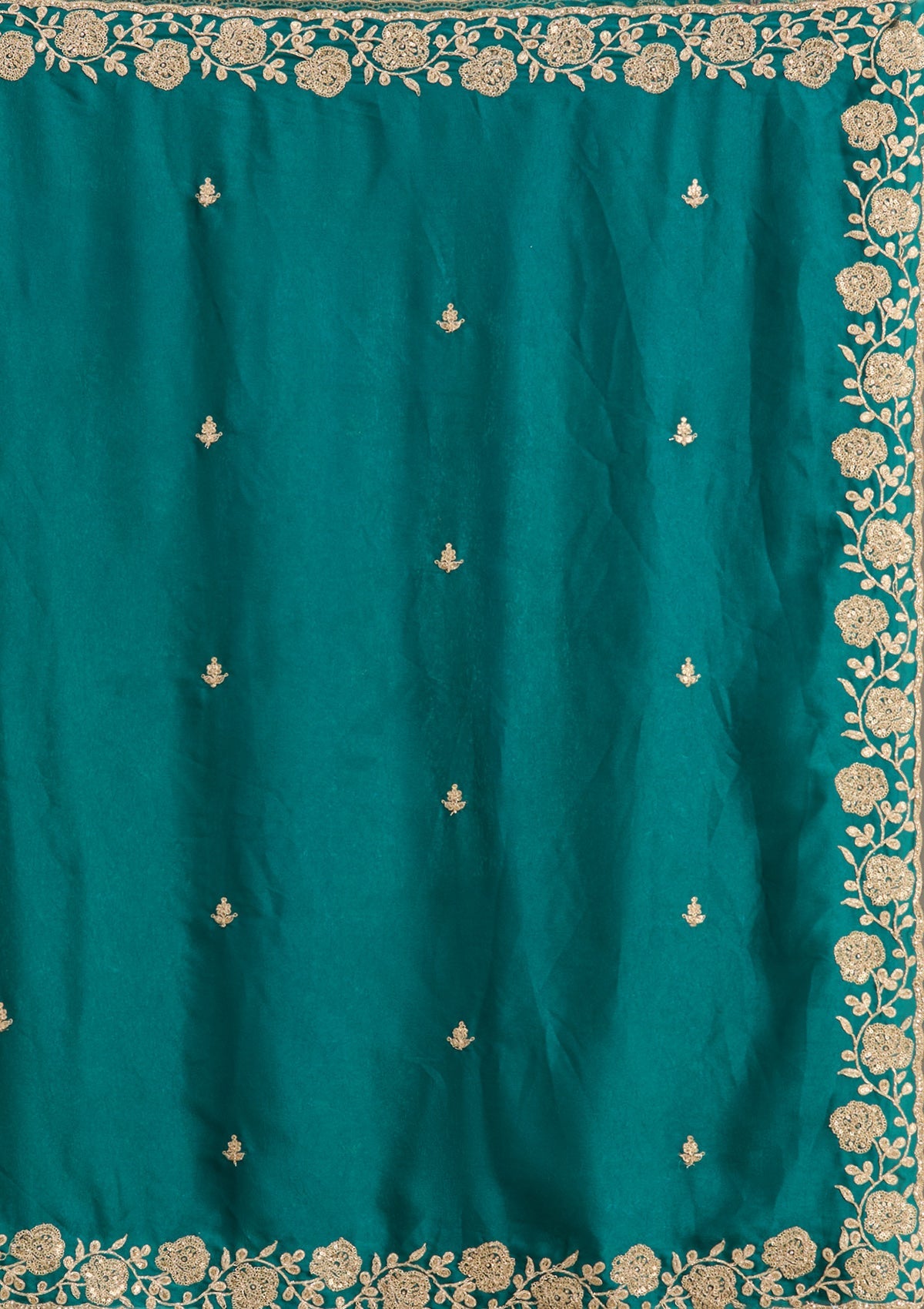 Teal Green Cording Georgette Saree-Koskii