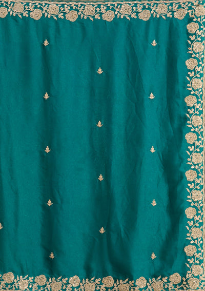 Teal Green Cording Georgette Saree-Koskii