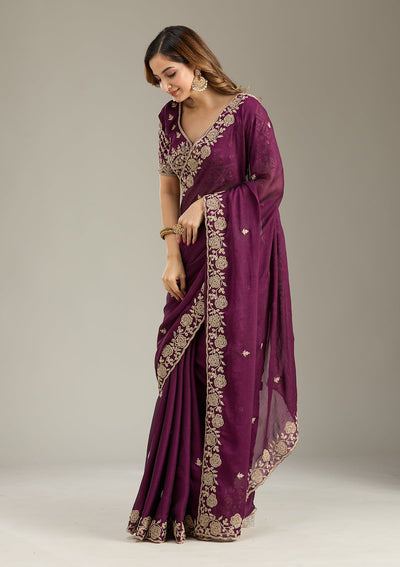 Wine Cording Georgette Saree-Koskii