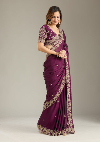 Wine Cording Georgette Saree-Koskii