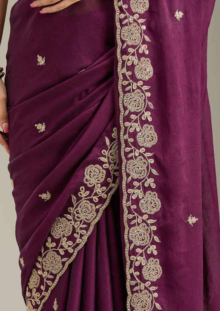 Wine Cording Georgette Saree-Koskii