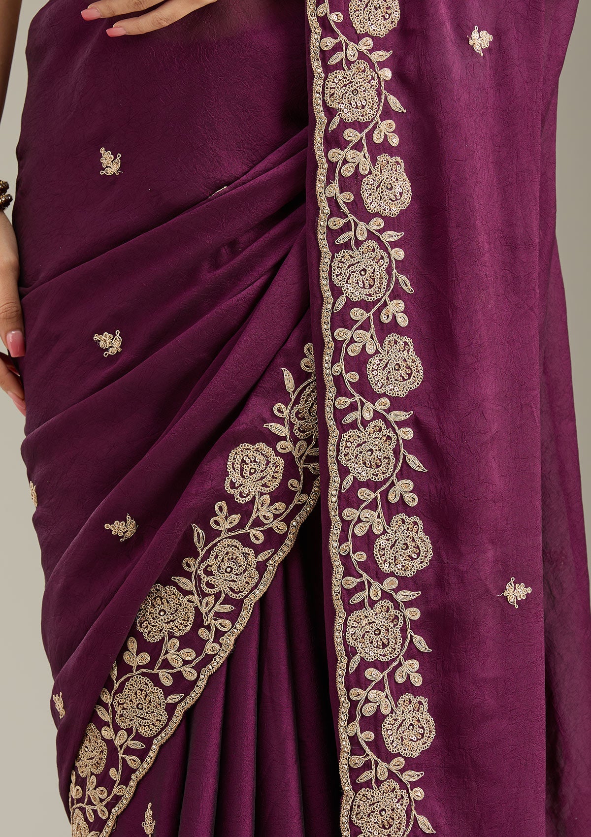 Wine Cording Georgette Saree-Koskii