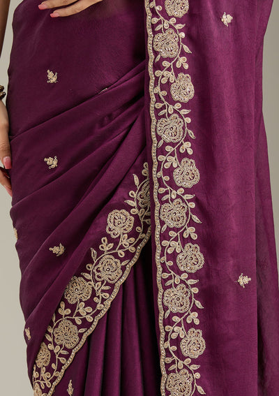 Wine Cording Georgette Saree-Koskii