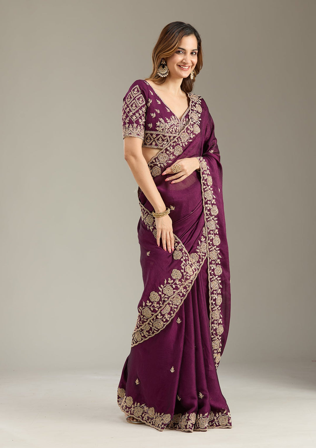 Wine Cording Georgette Saree-Koskii