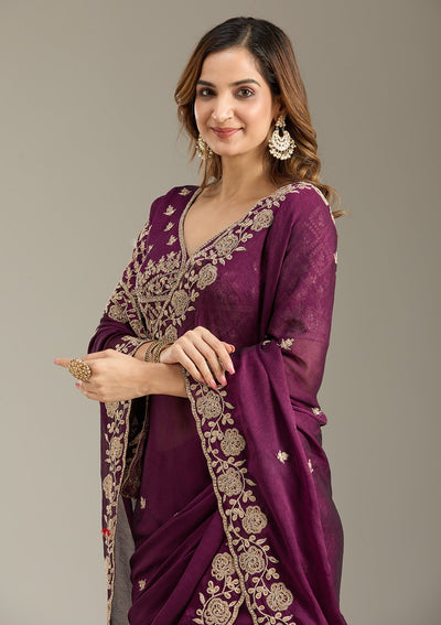 Wine Cording Georgette Saree-Koskii