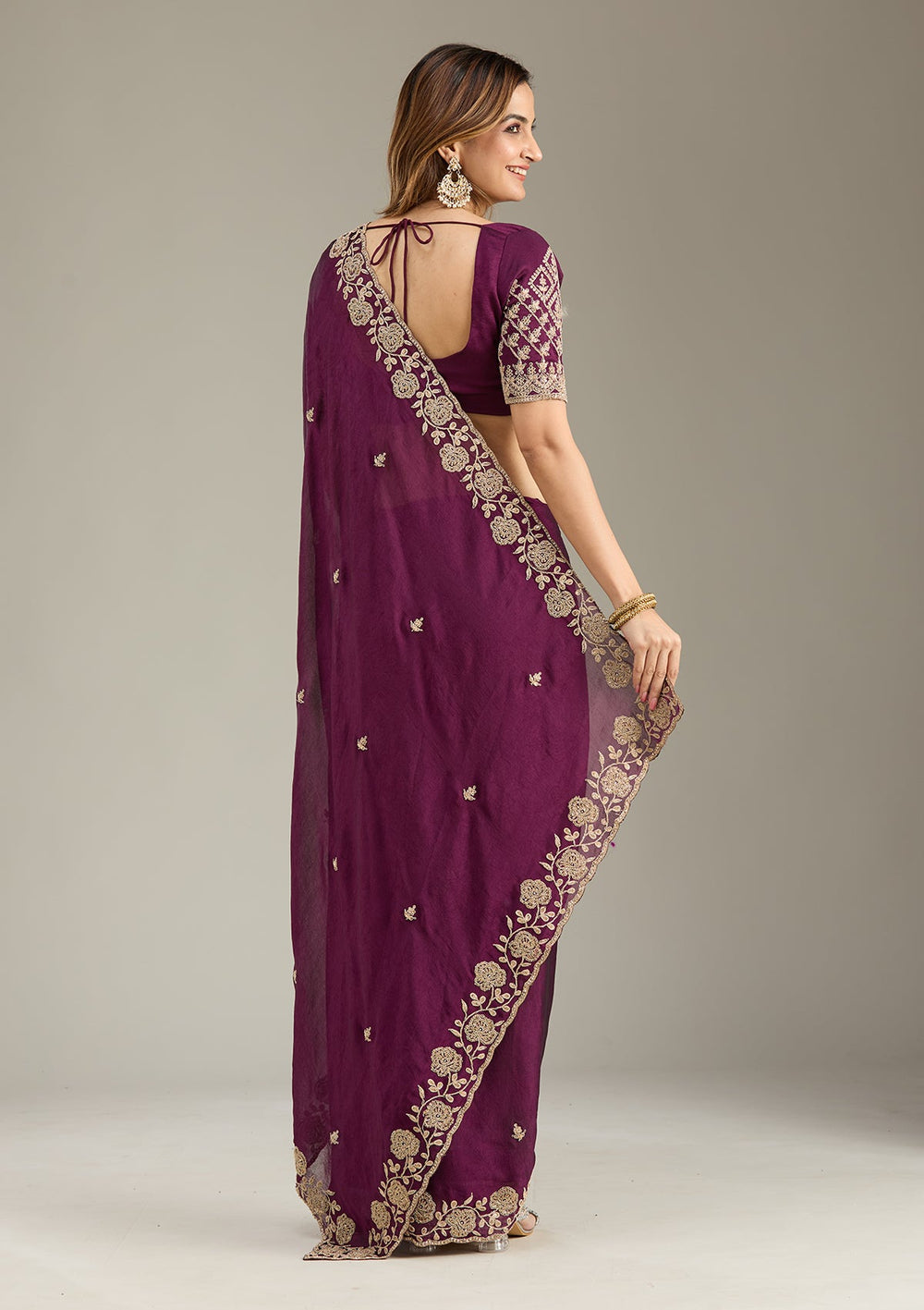 Wine Cording Georgette Saree-Koskii