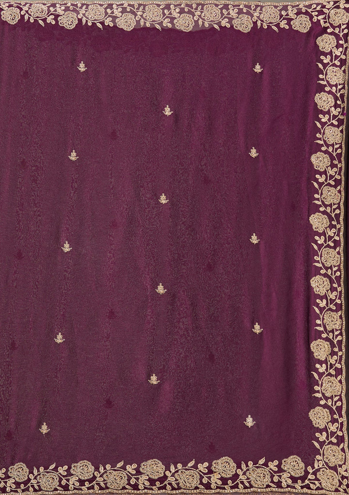 Wine Cording Georgette Saree-Koskii