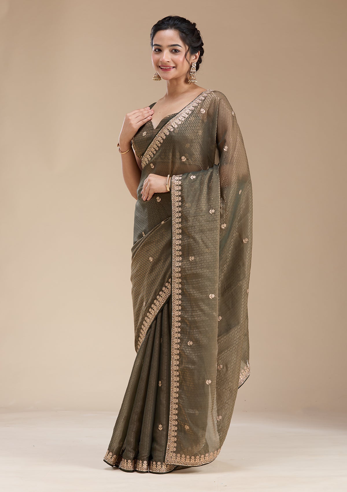 Mehendi Gotapatti Organza Saree-koskii