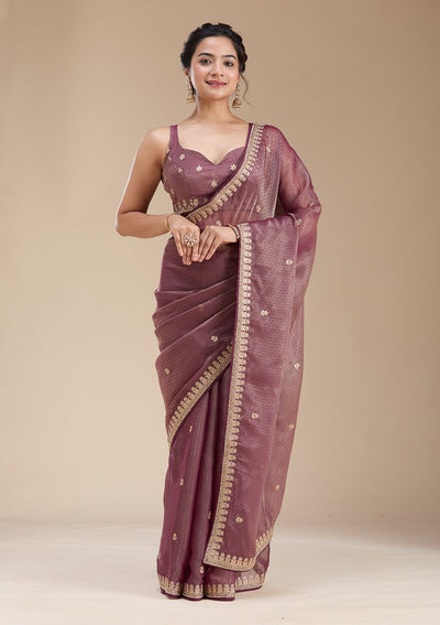 Wine Gotapatti Organza Saree-koskii