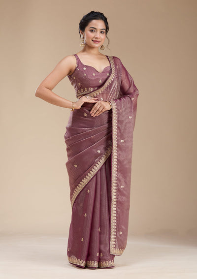 Wine Gotapatti Organza Saree-koskii