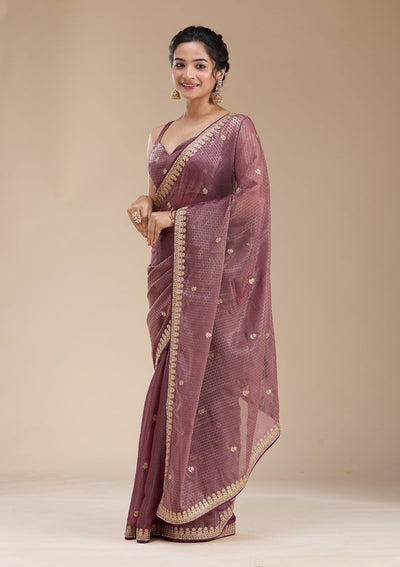 Wine Gotapatti Organza Saree-koskii