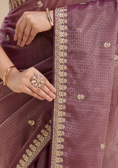 Wine Gotapatti Organza Saree-koskii
