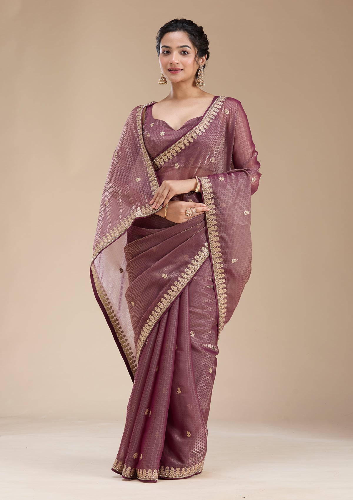 Wine Gotapatti Organza Saree-koskii