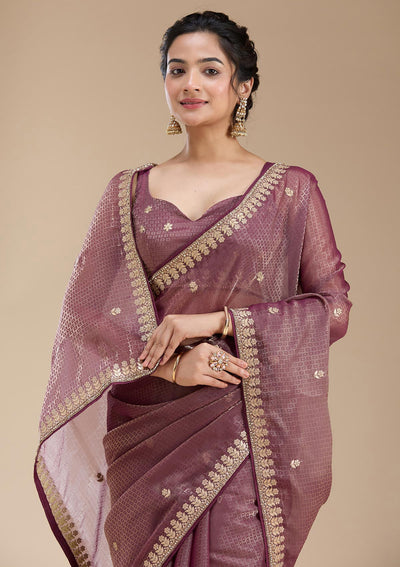 Wine Gotapatti Organza Saree-koskii