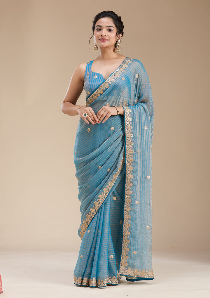 Blue Gotapatti Chiffon Saree-koskii