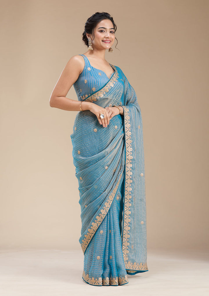 Blue Gotapatti Chiffon Saree-koskii