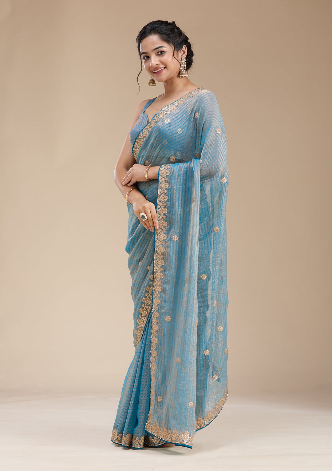Blue Gotapatti Chiffon Saree-koskii