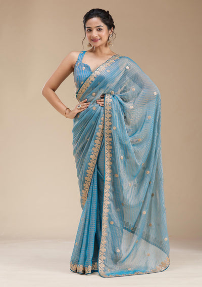 Blue Gotapatti Chiffon Saree-koskii
