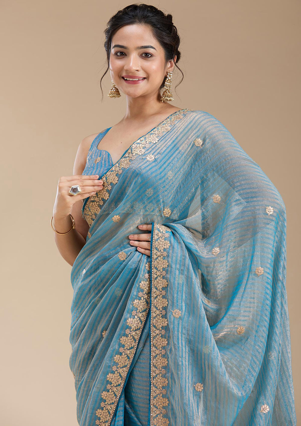 Blue Gotapatti Chiffon Saree-koskii