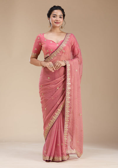 Gajari Pink Gotapatti Chiffon Saree-koskii