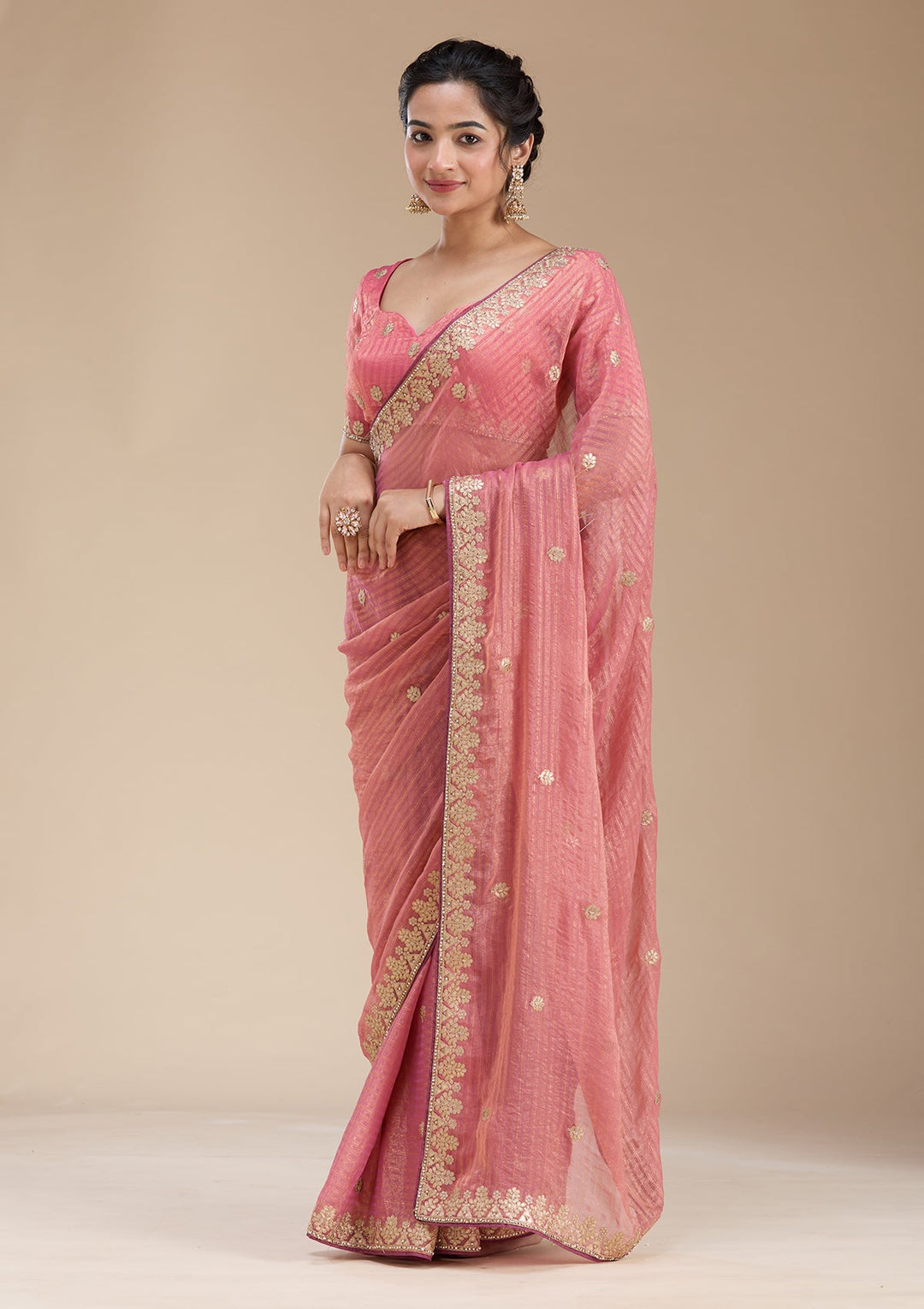 Gajari Pink Gotapatti Chiffon Saree-koskii