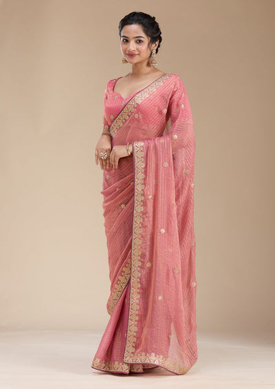 Gajari Pink Gotapatti Chiffon Saree-koskii