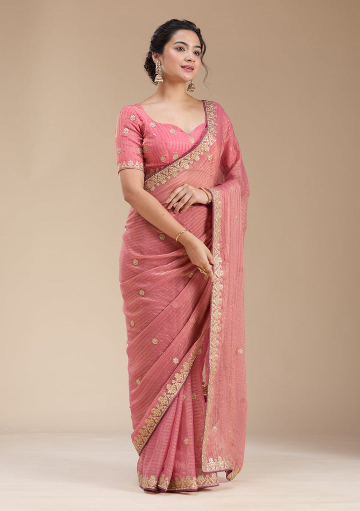 Gajari Pink Gotapatti Chiffon Saree-koskii