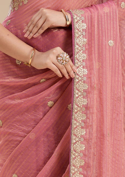 Gajari Pink Gotapatti Chiffon Saree-koskii