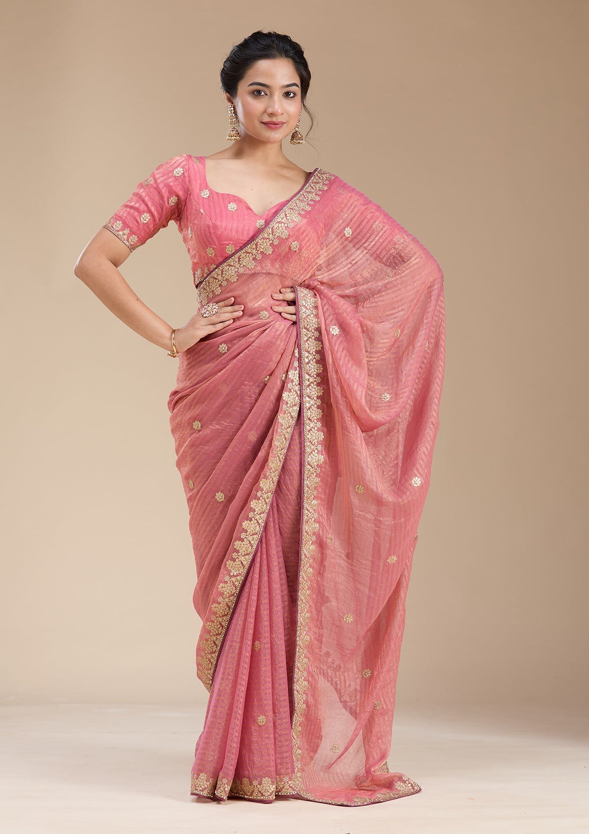 Gajari Pink Gotapatti Chiffon Saree-koskii