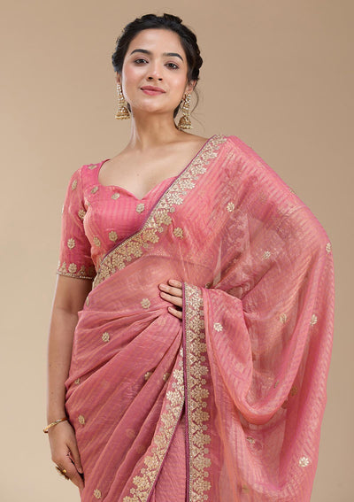 Gajari Pink Gotapatti Chiffon Saree-koskii
