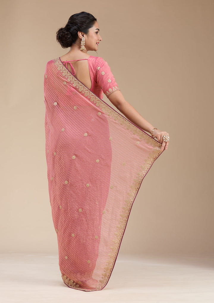 Gajari Pink Gotapatti Chiffon Saree-koskii