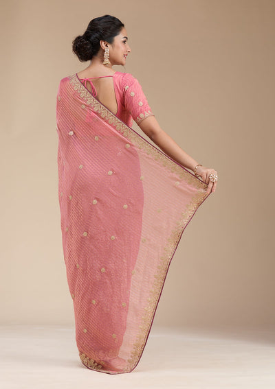 Gajari Pink Gotapatti Chiffon Saree-koskii