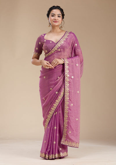 Purple Gotapatti Chiffon Saree-koskii