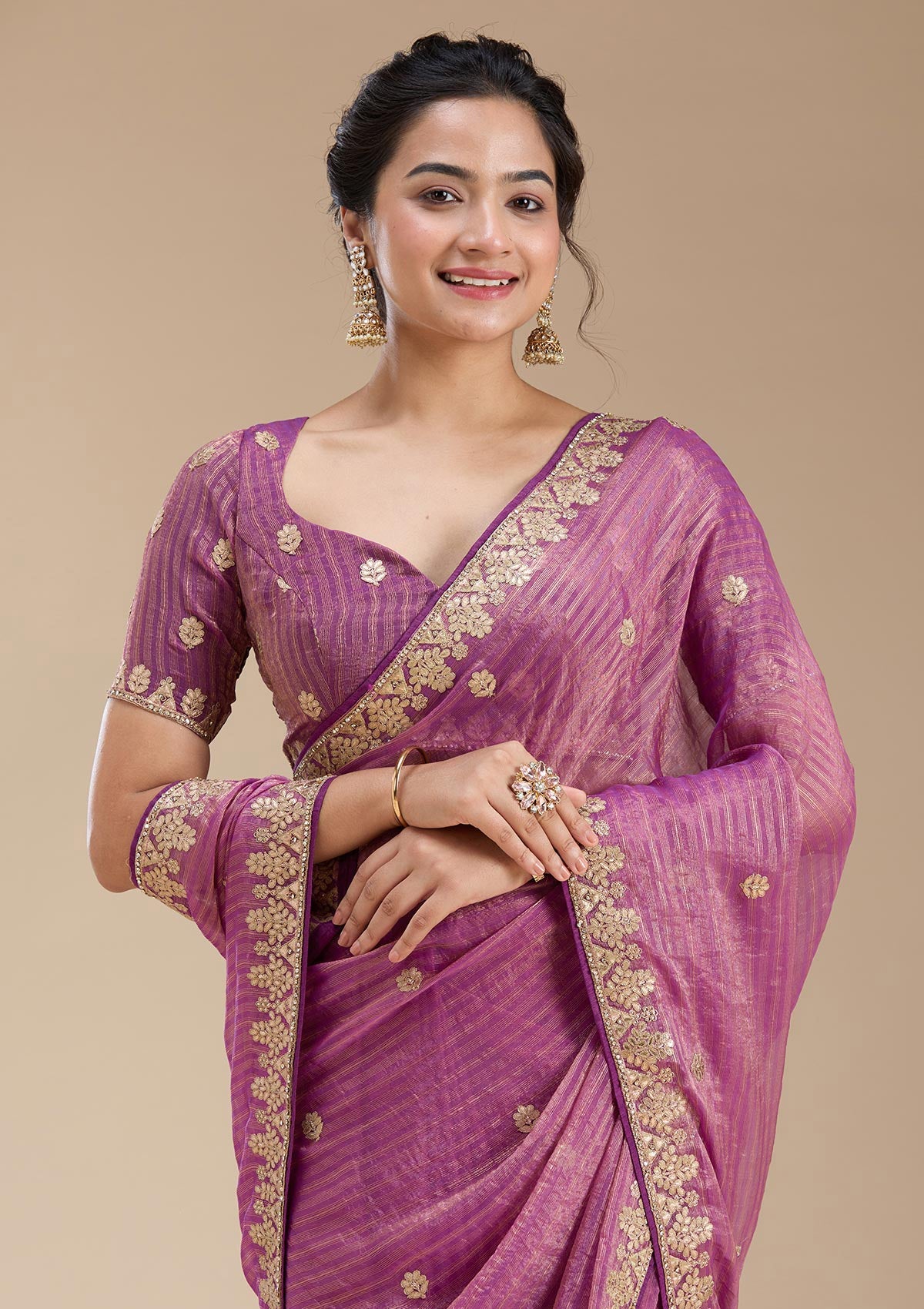 Purple Gotapatti Chiffon Saree-koskii