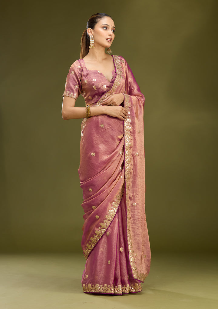 Purple Gotapatti Chiffon Saree