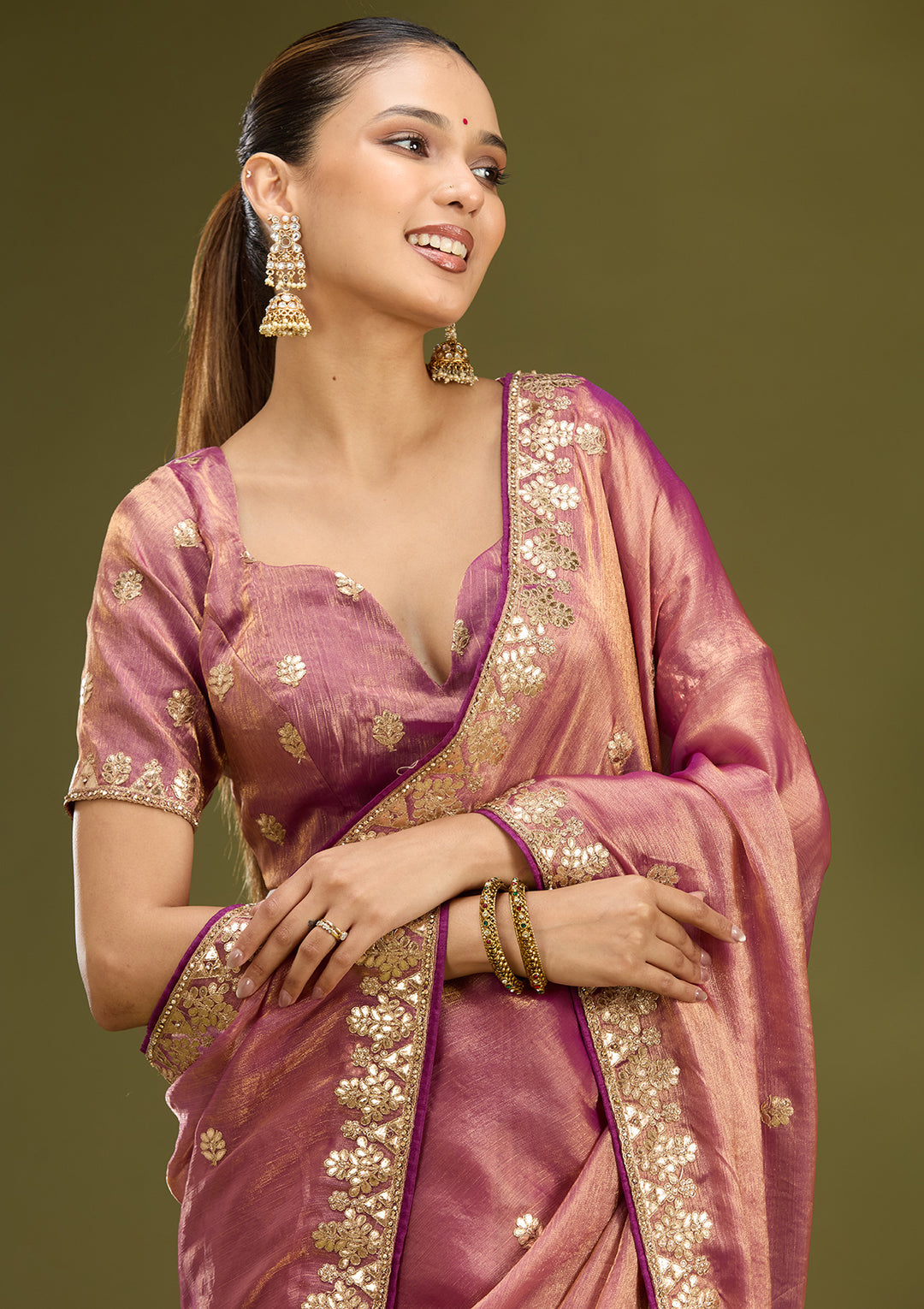 Purple Gotapatti Chiffon Saree