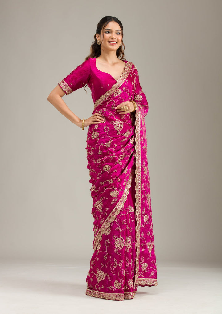 Onion Pink Zariwork Cotton Unstitched Salwar Suit-koskii