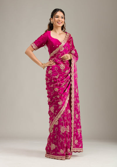 Onion Pink Zariwork Cotton Unstitched Salwar Suit-koskii