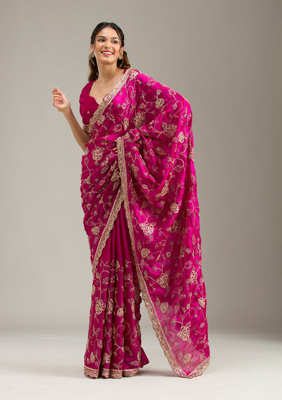 Onion Pink Zariwork Cotton Unstitched Salwar Suit-koskii