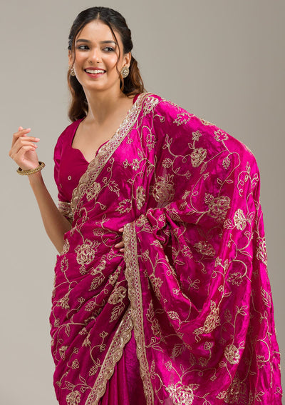 Onion Pink Zariwork Cotton Unstitched Salwar Suit-koskii